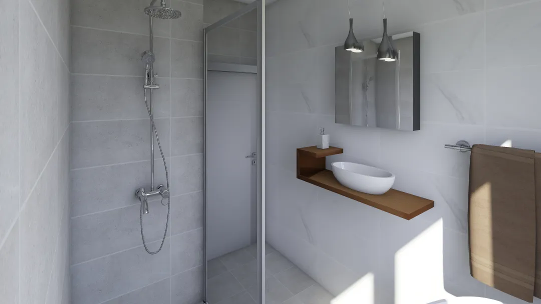 Main Bathroom marmo carrara + Oslo Grey Matt 3d design renderings