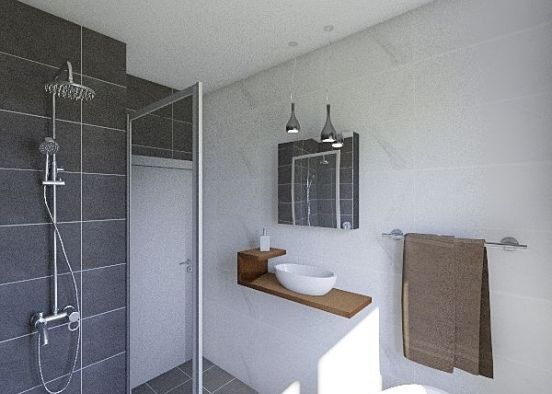 Main Bathroom marmo carrara + Exile Charcoal Lappato Design Rendering
