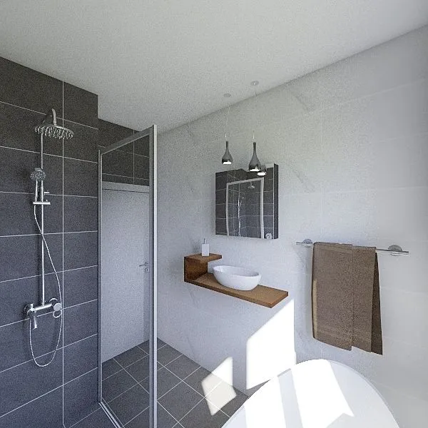 Main Bathroom marmo carrara + Exile Charcoal Lappato 3d design renderings
