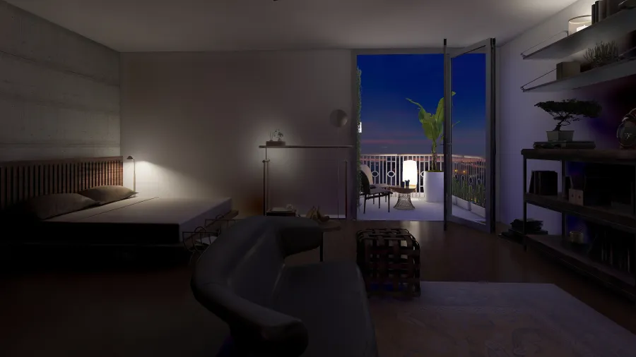 Green Studio with Terrace 3d design renderings