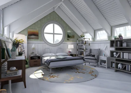 Airy Attic Bedroom Design Rendering