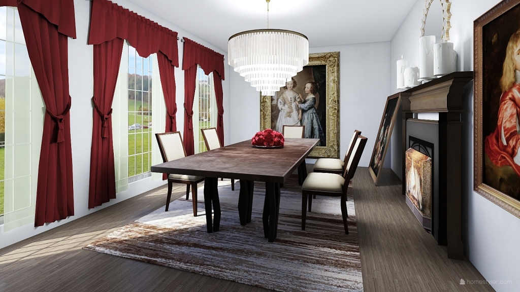 Red dining room 3d design renderings