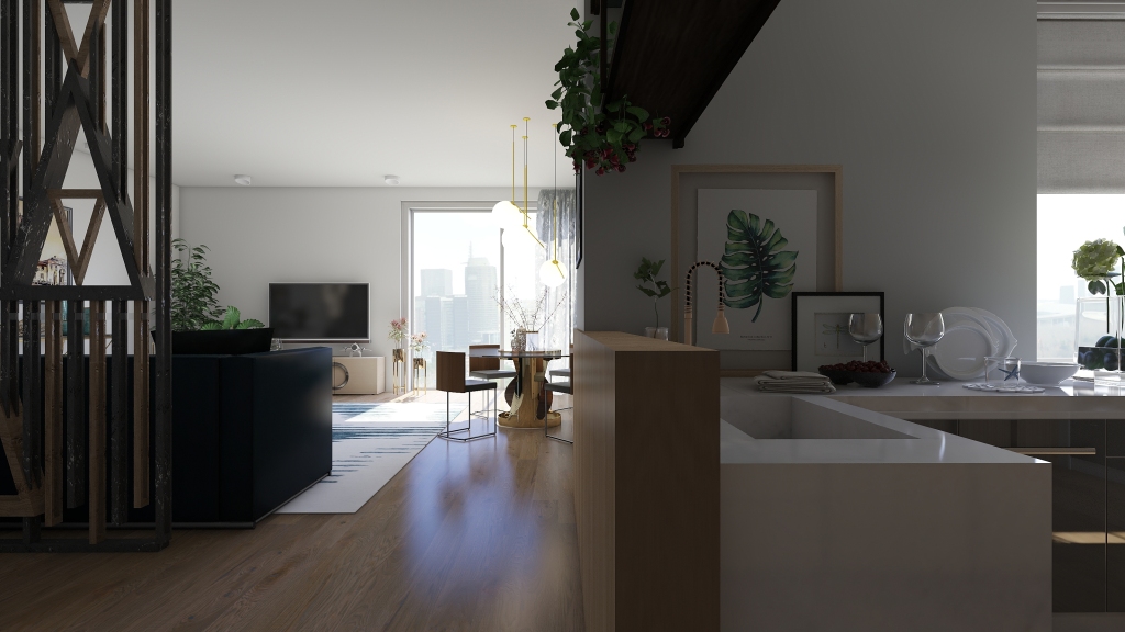 Modern ArtDeco appartamento in stile  moderno Yellow Blue White 3d design renderings