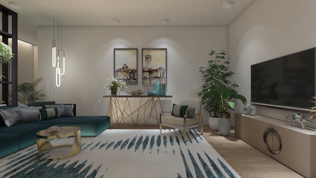 Modern ArtDeco appartamento in stile  moderno Yellow Blue White 3d design renderings
