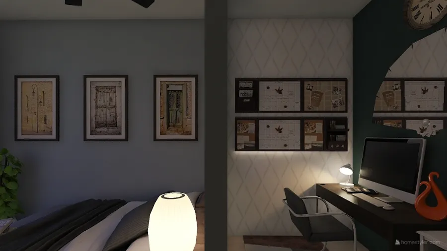 SIMPLE BLUE BEDROOM 3d design renderings