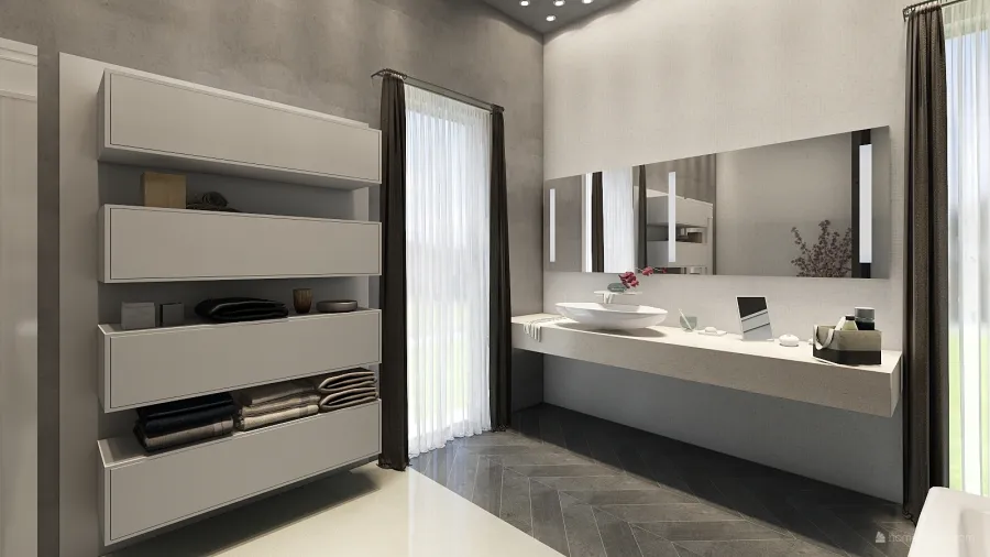 Contemporary Modern boomerang Black White 3d design renderings