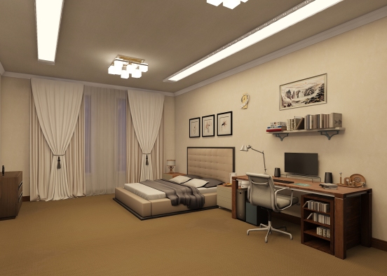 Bedroom and Working Setup Design Rendering