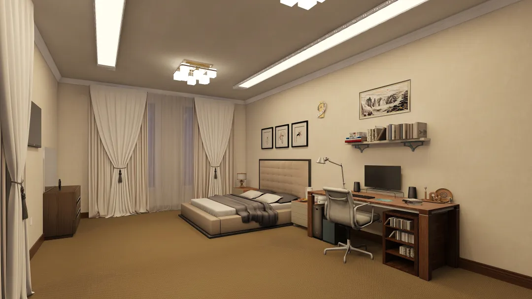 Bedroom and Working Setup 3d design renderings