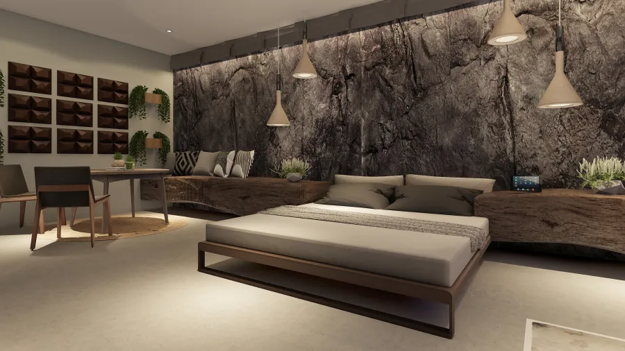 Rustic Beige Bedroom 3d design renderings