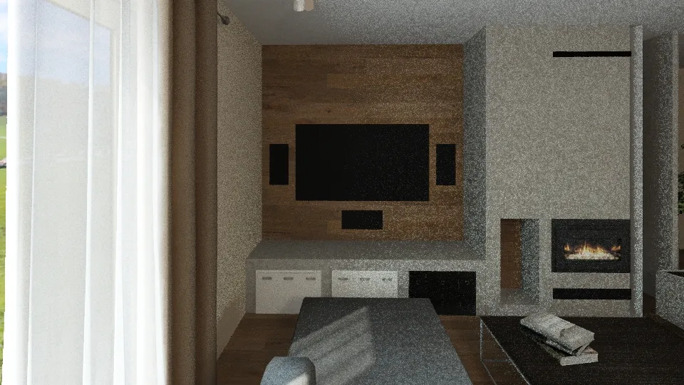 Salon + sypialnia + zabudowa tv 3d design renderings
