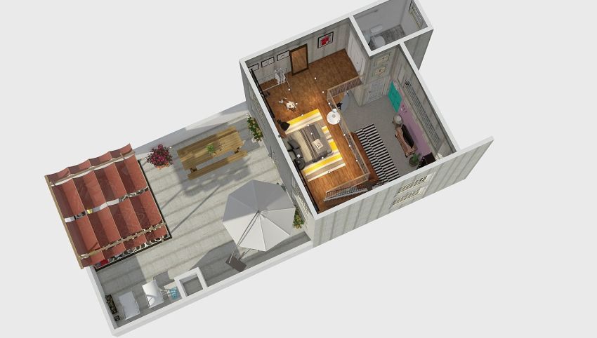 Small Loft Apartment With Terrace 3d design picture 90.47