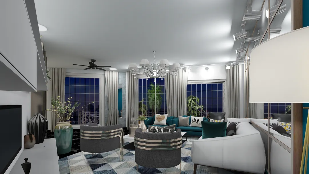 ArtDeco Modern livin the luxurious  Green Blue White WarmTones 3d design renderings