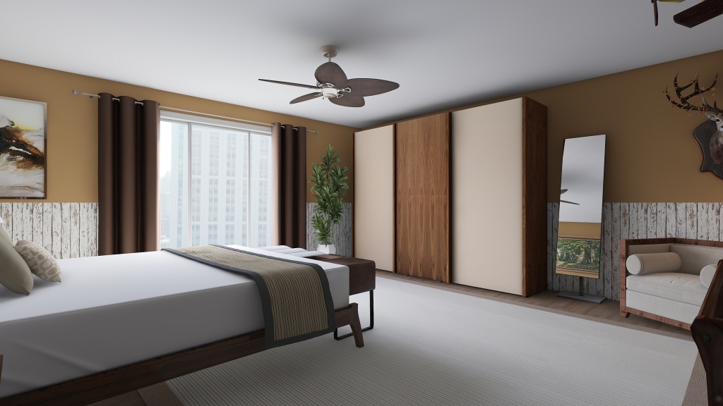 Contemporary Modern Blue Orange Beige EarthyTones Bedroom 3d design renderings