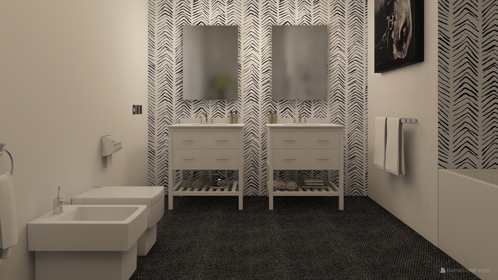 Rustic Modern White Red Blue Bathroom 3d design renderings