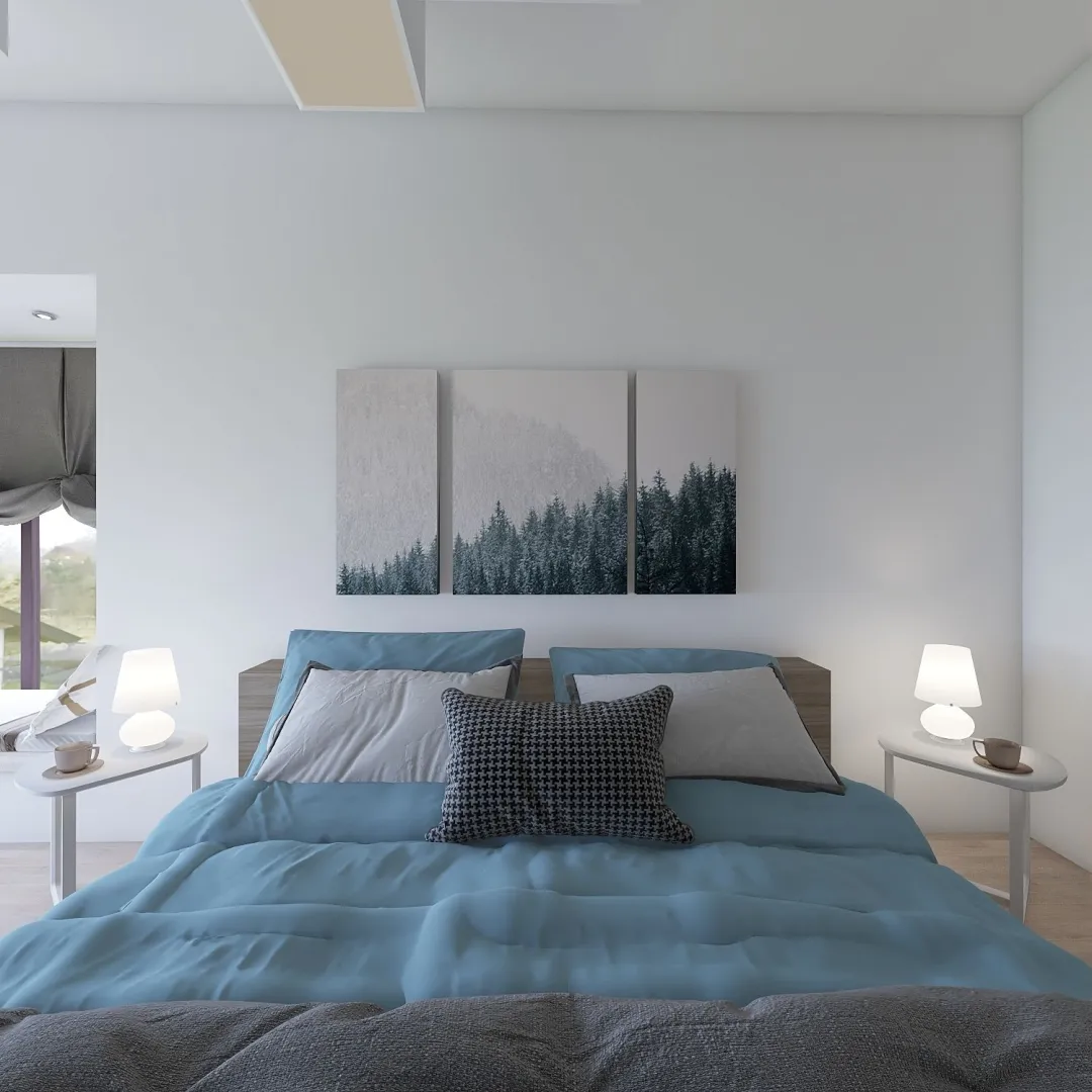 Contemporary Modern Camera d'albergo White Blue Grey 3d design renderings