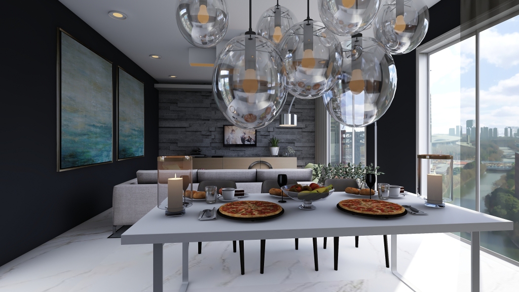 Modern Contemporary living Blue Grey 3d design renderings