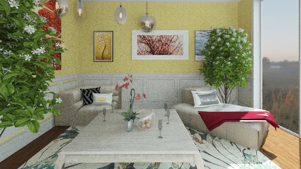 Golden Sitting Room 3d design renderings