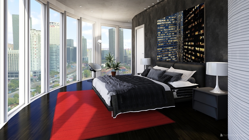 Bauhaus Modern Red Black White Living Room 3d design renderings
