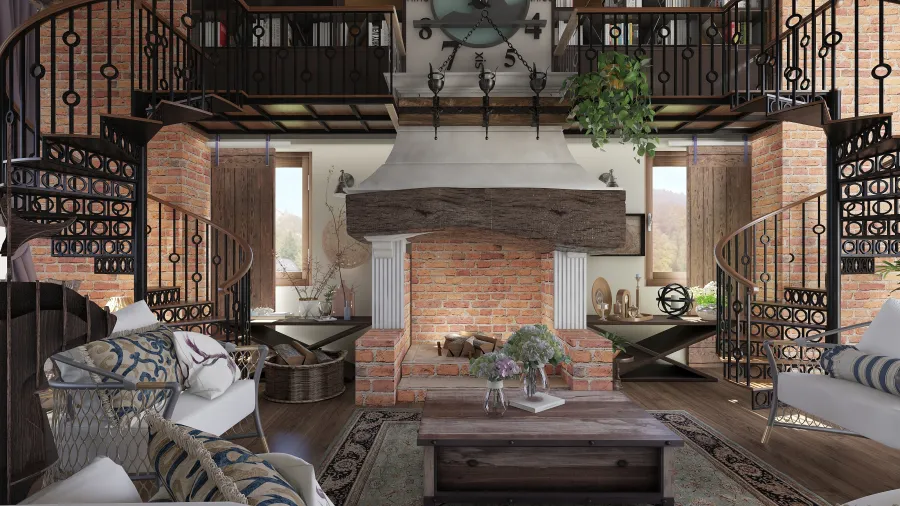 Rustic Farmhouse Traditional fienile White Beige 3d design renderings