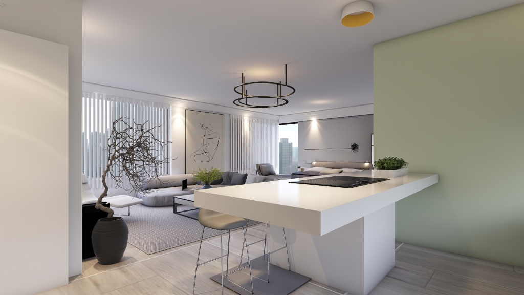 Contemporary Grey Green Beige Unnamed space 3d design renderings