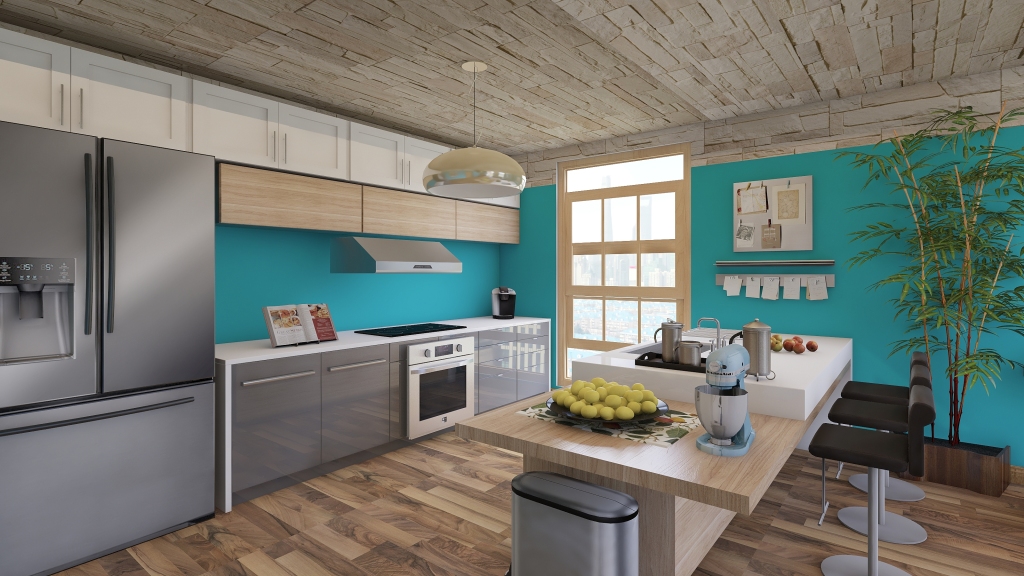 Rustic Contemporary  Blue&Wood Blue WoodTones Black 3d design renderings