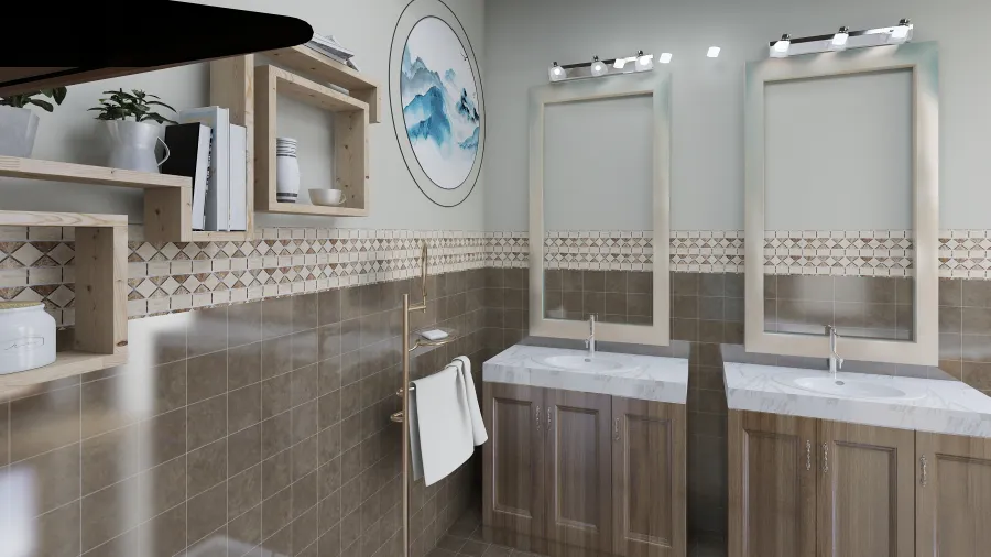 Modern Grey EarthyTones Beige Master Bathroom 3d design renderings