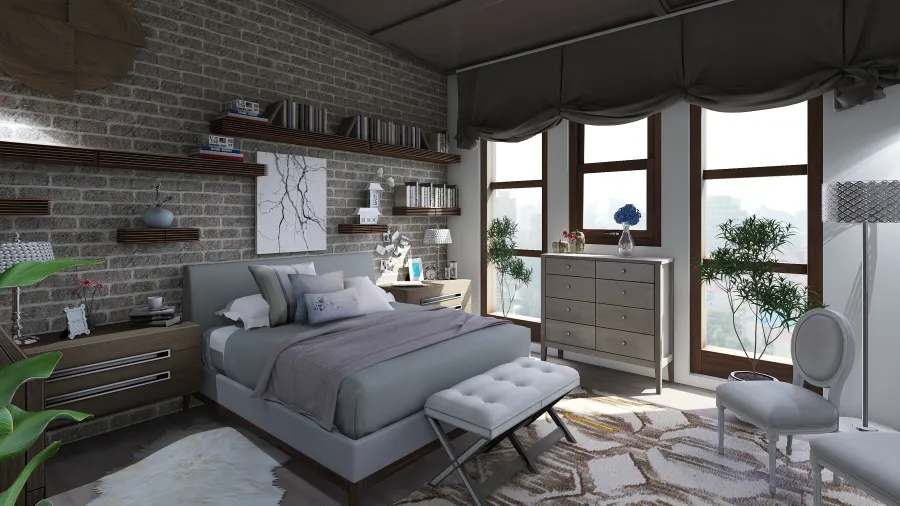 Modern Grey EarthyTones Beige Master Bedroom 3d design renderings
