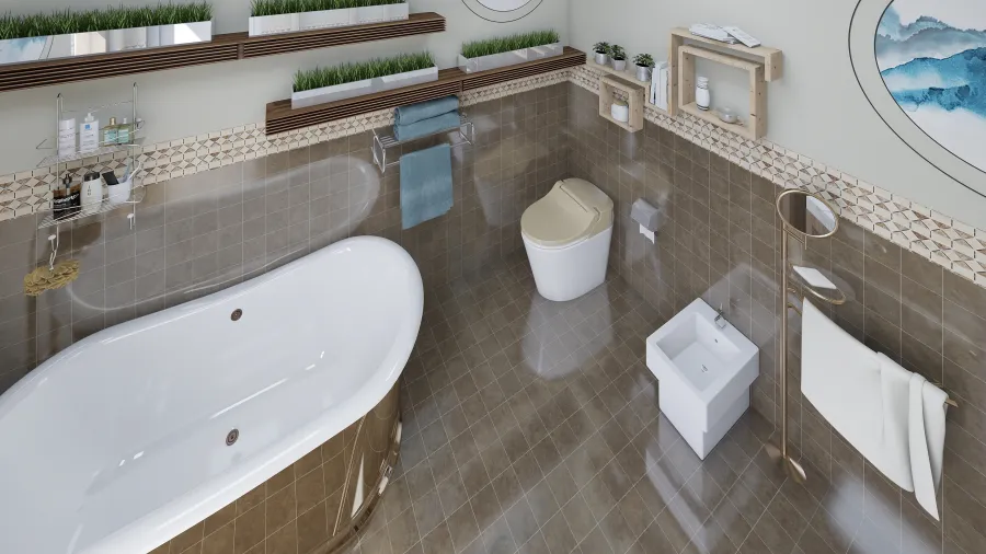 Modern Grey EarthyTones Beige Master Bathroom 3d design renderings