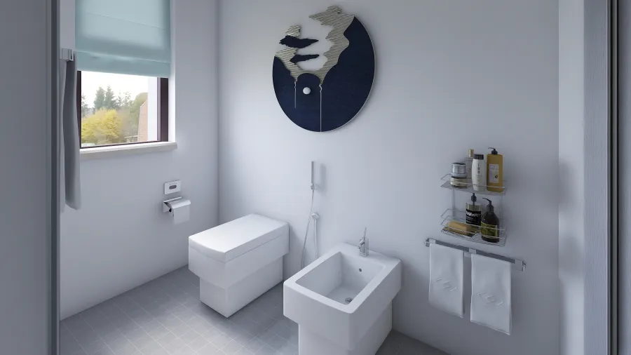Contemporary Modern White Blue Grey Bathroom 3d design renderings