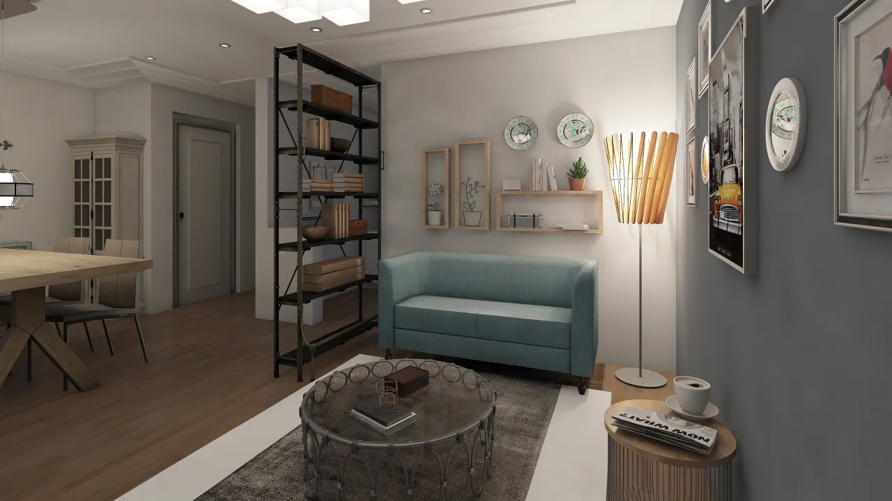 Contemporary Rustic abdallah 's House  WoodTones Blue Grey Beige 3d design renderings