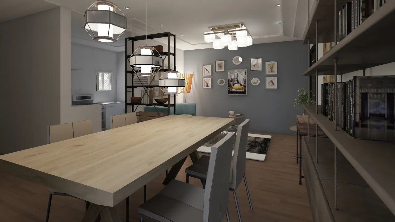 Contemporary Rustic abdallah 's House  WoodTones Blue Grey Beige 3d design renderings