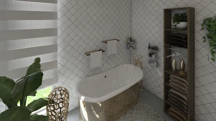ArtDeco Blue White Grey Yellow Bathroom 3d design renderings