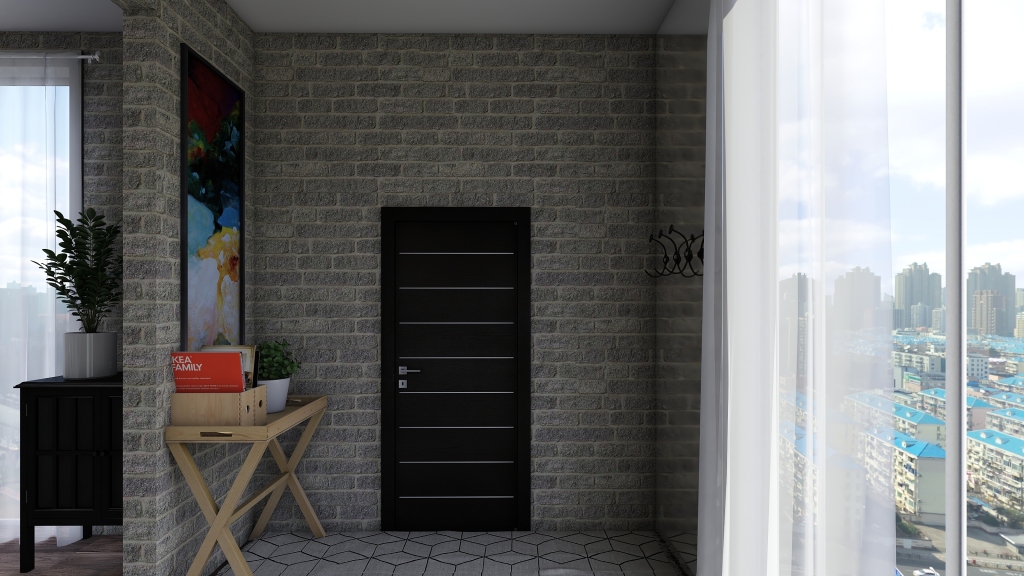 Industrial Modern Asian Black and White Apartment Black White 3d design renderings