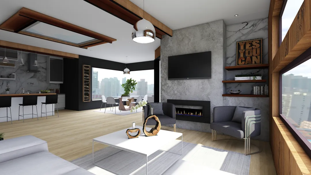 Modern Bauhaus Modern house Black White Beige WoodTones 3d design renderings