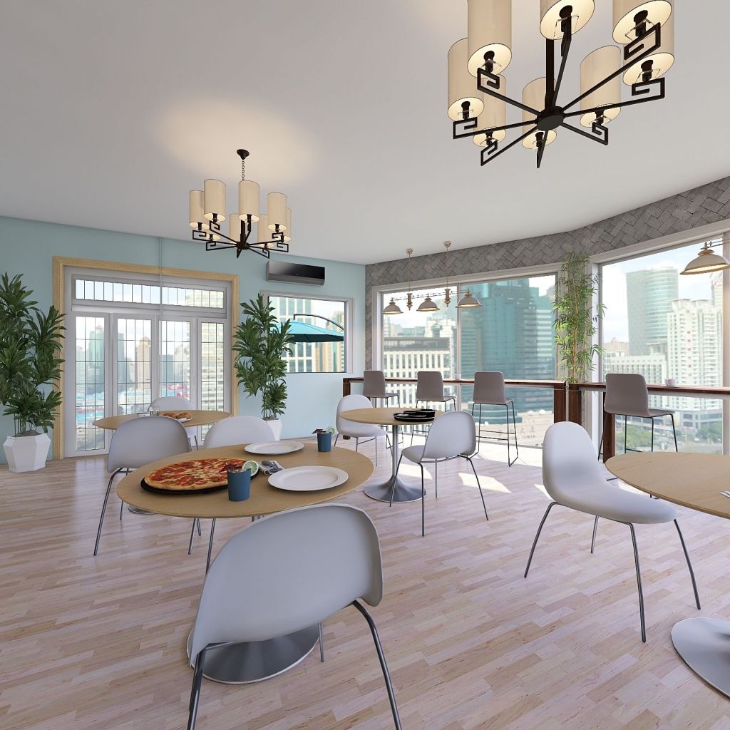 Contemporary #CafeContest Blends and Brunch Blue White Beige 3d design renderings