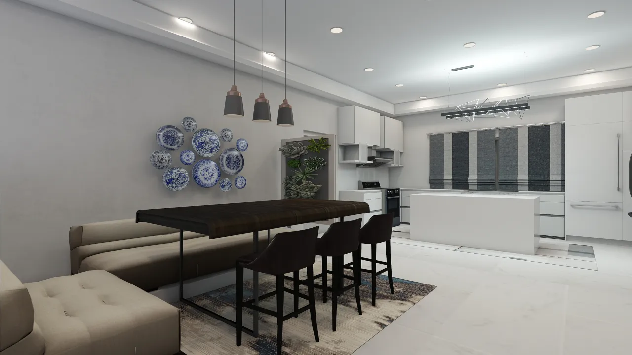 Modern Contemporary Villa Grey WoodTones Blue White 3d design renderings