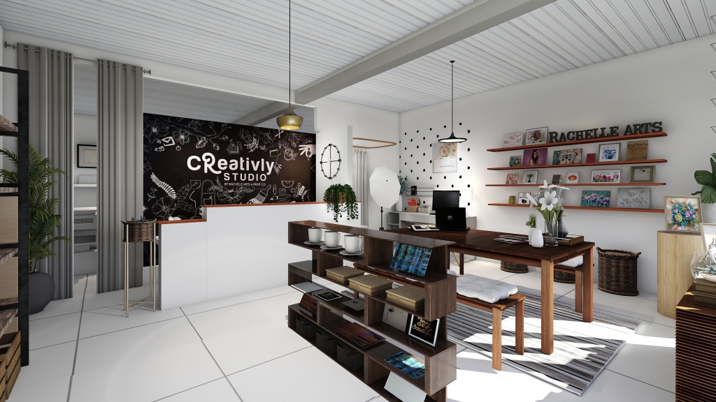 Contemporary Creativly Studio  WoodTones White 3d design renderings