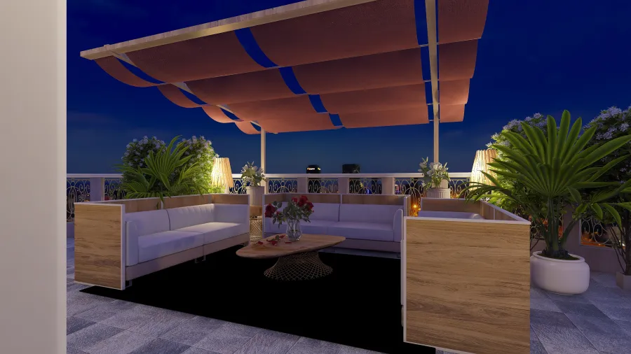 Mediterranean Rustic Blue Beige Terrace 3d design renderings