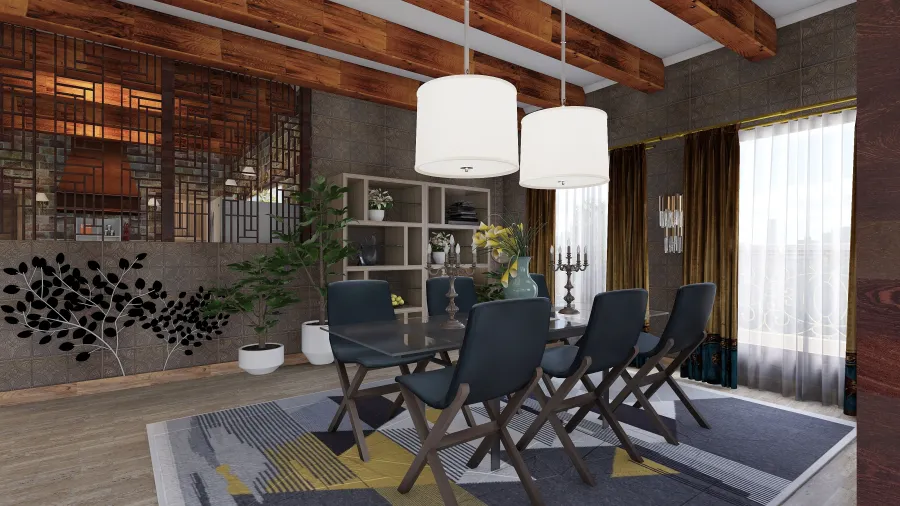 Mediterranean Rustic Blue Beige Living Room 3d design renderings