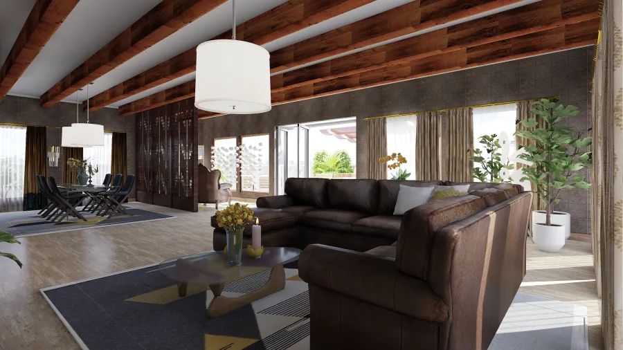 Mediterranean Rustic Blue Beige Living Room 3d design renderings