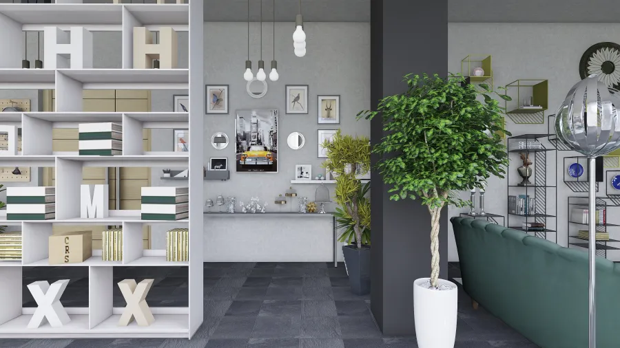 Contemporary Modern Black White Grey spazio condiviso 3d design renderings
