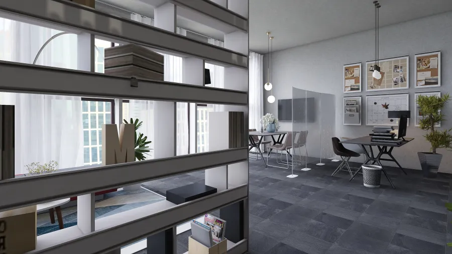 Contemporary Modern Black White Grey spazio condiviso 3d design renderings