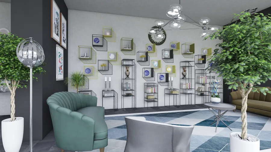 Contemporary Modern Black White Grey Living Room 3d design renderings