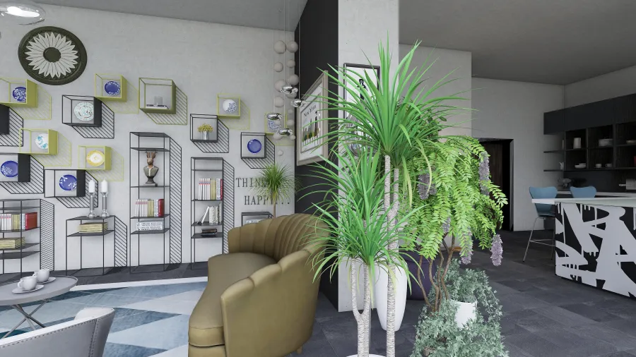 Contemporary Modern Black White Grey Living Room 3d design renderings