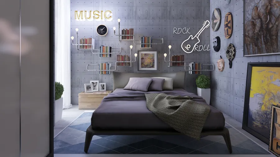 Contemporary Modern Black White Grey Bedroom1 3d design renderings
