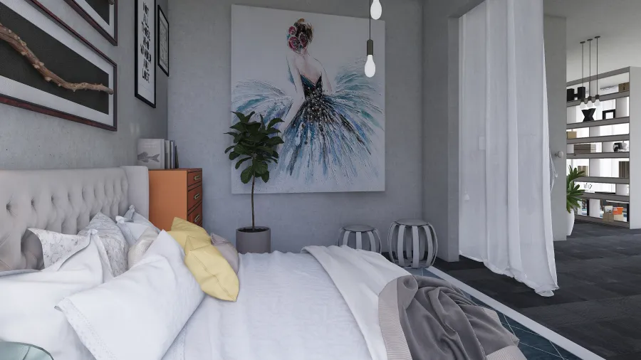 Contemporary Modern Black White Grey Bedroom 3d design renderings