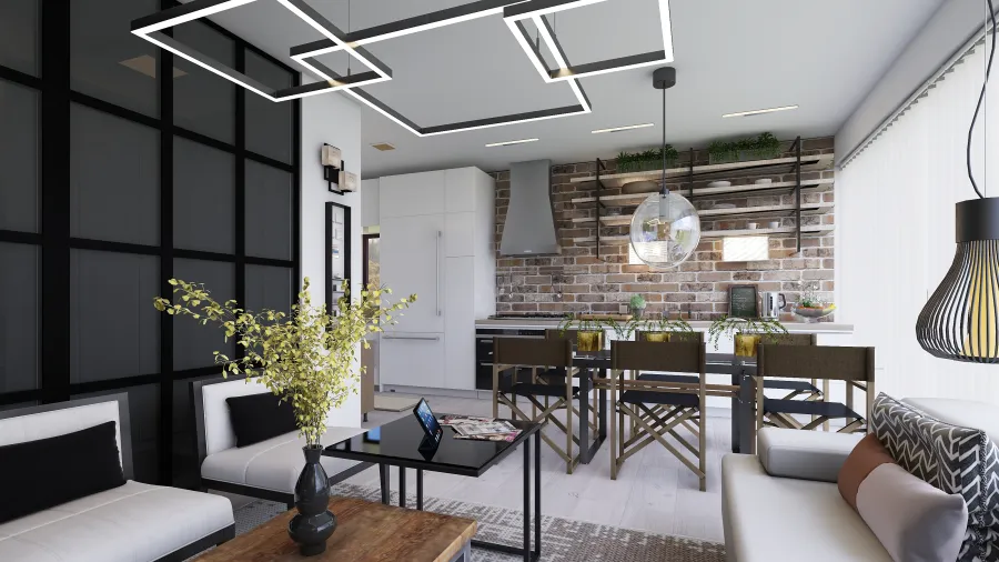 Modern Rustic EarthyTones Black White Studio 3d design renderings