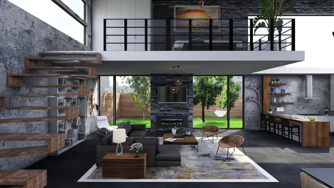 Industrial Rustic Loft Black Beige Grey 3d design renderings