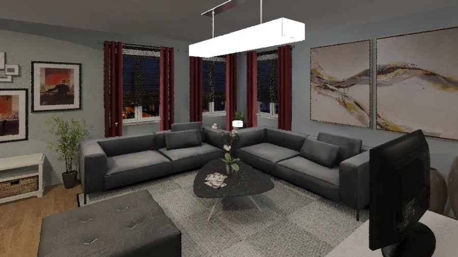 Living Room, Dining Room, and Kitchen. 3d design renderings