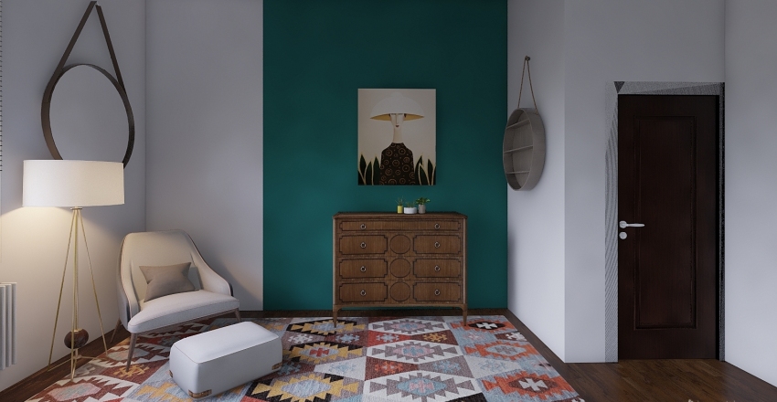 Mid century apartment Interior Design Render